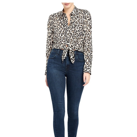 NWT Theory Classic Straight Leopard Print Silk Shirt size L - Picture 4 of 13